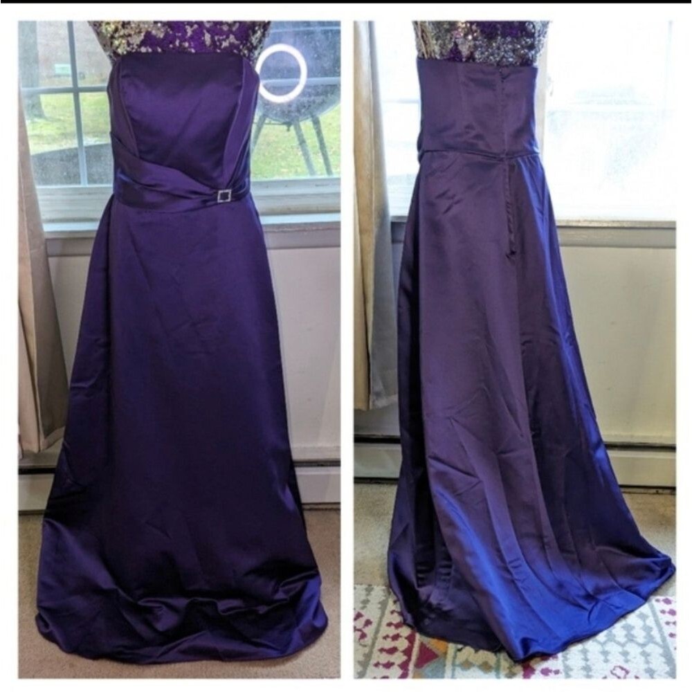 Regencycore Purple Satin Strapless Formal Gown Prom Dress Mori Lee Size 14
